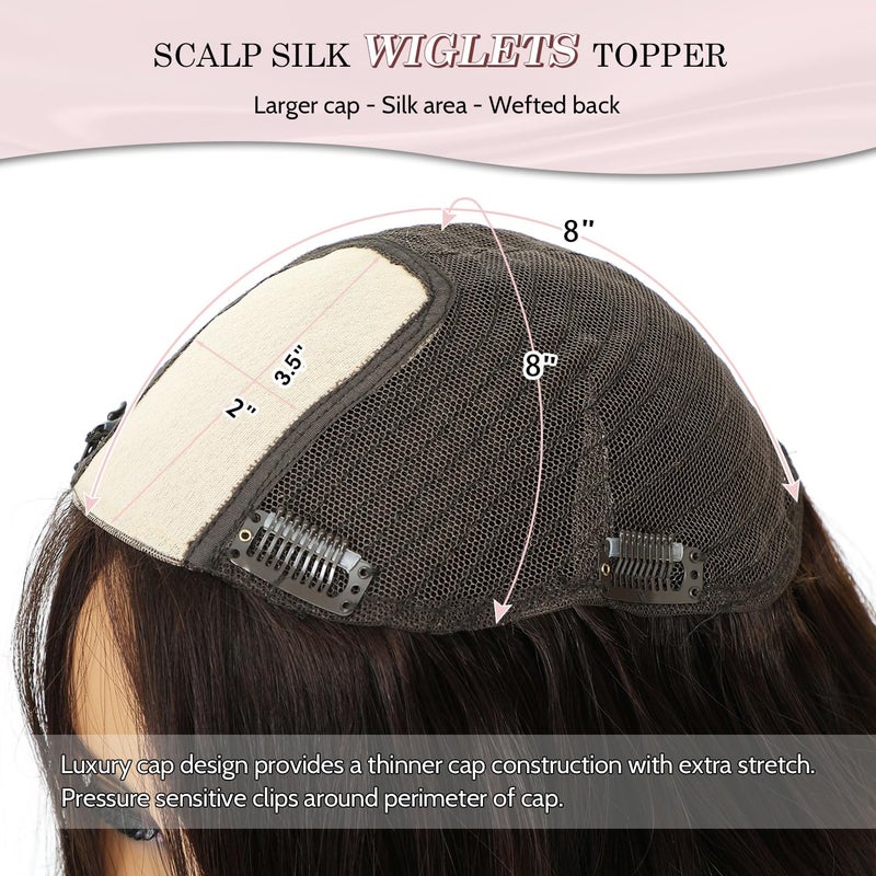 PANEWAY Hair Toppers for Women Real Human Hair Remy Hairpiece with Silk Base 14Inch Large Base Hand-Tied Human Hair Topper Thickening Piece for Daily Wear & Styling - Image 3